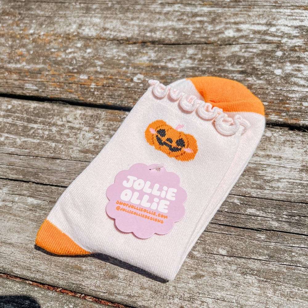 Boutique Pumpkin Ruffle Ankle Socks – Cream | One Size | New